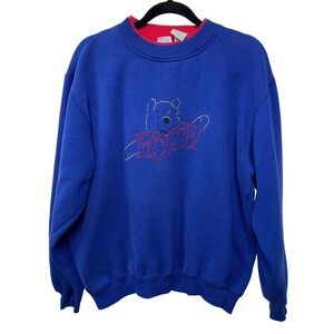 Vtg Disney Winnie the Pooh Blue Red Double Collar Sweatshirt XL 90s Y2K Thrashed